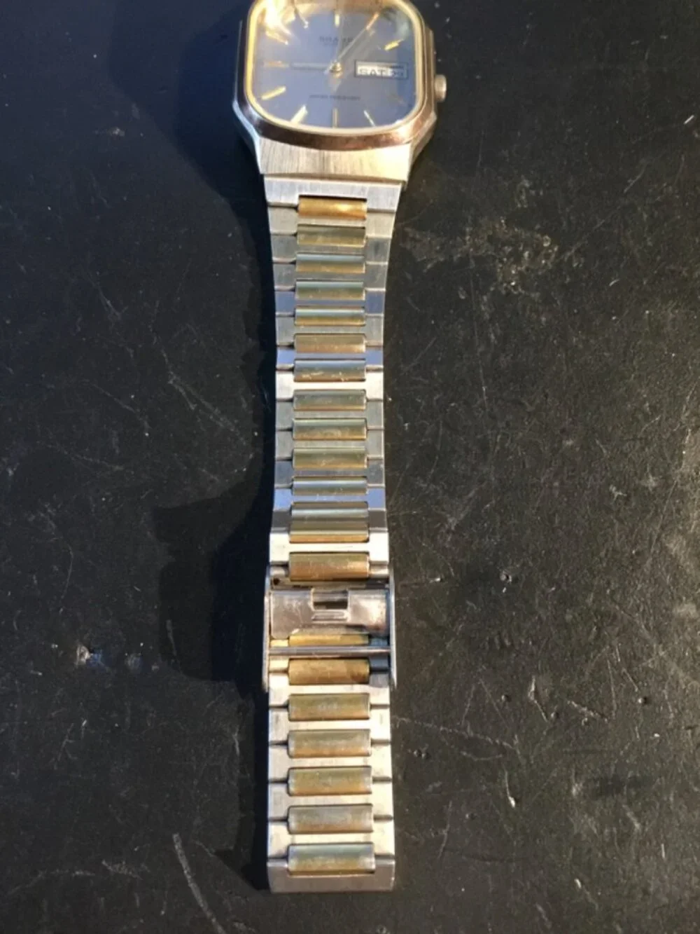 Vintage Sharp Men Dress Watch By Seiko Rectangle Tank Stainless Gold Tone,30mm